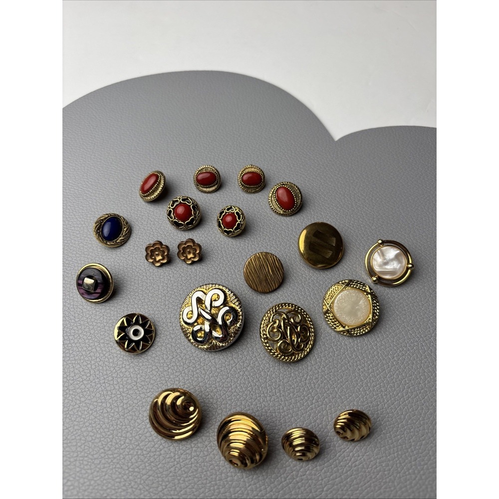 Gold Red & Blue Decorative Button Lot Vintage‎ Style Plastic Cabochon  Designer